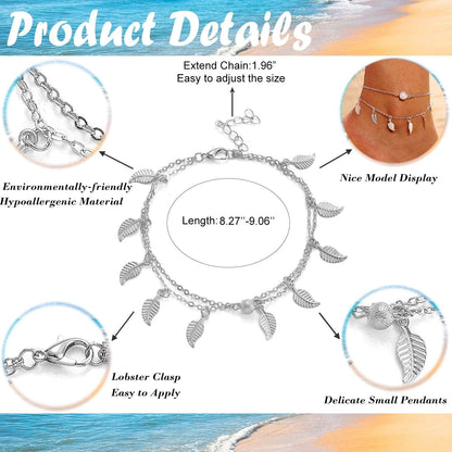 20Pcs Ankle Bracelets for Women Silver Gold Anklet Set Boho Anklets Bracelets Layered Adjustable Chain Beach Barefoot Foot Jewelry Apparel & Accessories > Jewelry > Anklets KOHOTA   