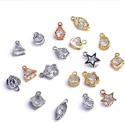 20PCS Cubic Zirconia Alloy Pendants, Crystal Pendants Charms for DIY Necklace Jewelry Making