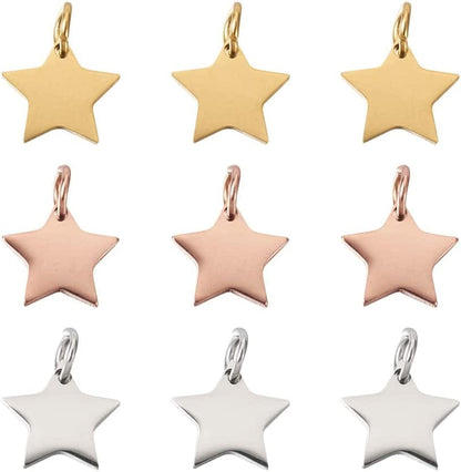 20Pcs Cubic Zirconia Star Charms Pendants for Bracelet Necklace Earring Jewelry Making, Light Gold & Silver Gold & Golden & Stainless Steel Color# Star