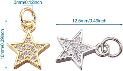 20Pcs Cubic Zirconia Star Charms Pendants for Bracelet Necklace Earring Jewelry Making, Light Gold & Silver