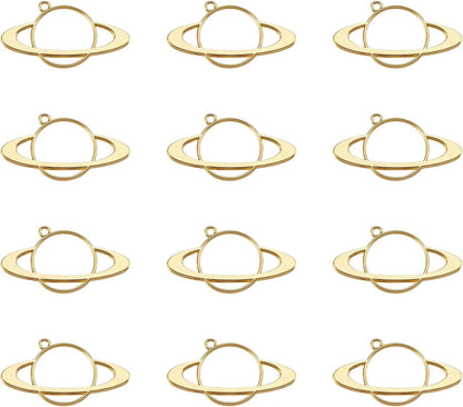 20Pcs Flower Alloy Open Back Bezel Pendants 30X28X2.5Mm Sakura Hollow Frame Pendant Charms for DIY UV Resin Pressed Flower Jewelry Making Planet,28.4x54.8x2.45mm