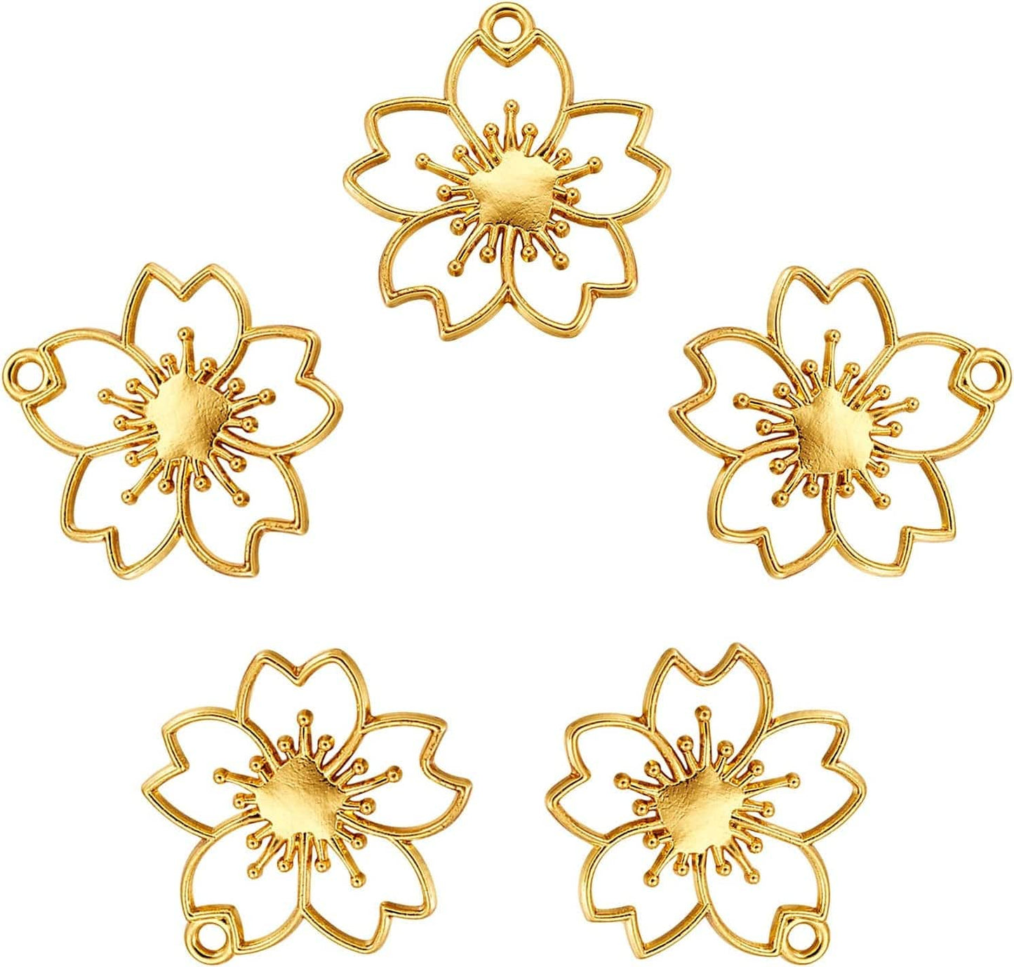 20Pcs Flower Alloy Open Back Bezel Pendants 30X28X2.5Mm Sakura Hollow Frame Pendant Charms for DIY UV Resin Pressed Flower Jewelry Making