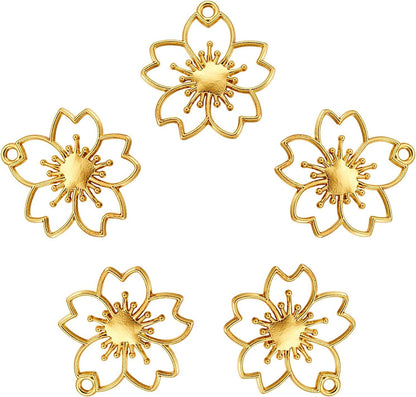 20Pcs Flower Alloy Open Back Bezel Pendants 30X28X2.5Mm Sakura Hollow Frame Pendant Charms for DIY UV Resin Pressed Flower Jewelry Making