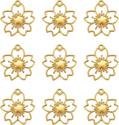 20Pcs Flower Alloy Open Back Bezel Pendants 30X28X2.5Mm Sakura Hollow Frame Pendant Charms for DIY UV Resin Pressed Flower Jewelry Making Flower,30x28x2.5mm
