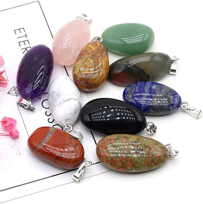 20Pcs Natural Crystals Stone Pendant Amethyst Rose Quartz Smooth Polished Gemstone Charms for Jewelry Making DIY Necklace Earrings