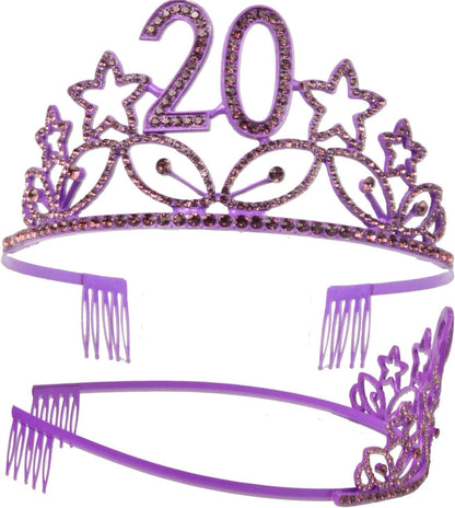 20Th Birthday Sash and Tiara for Girls - Fabulous Set: Glitter Sash + Stars Rhinestone Purple Premium Metal Tiara for Girls, 20Th Birthday Gifts for 20Th Birthday Party Apparel & Accessories > Clothing Accessories > Sashes MEANT2TOBE   