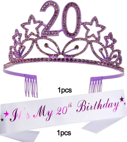 20Th Birthday Sash and Tiara for Girls - Fabulous Set: Glitter Sash + Stars Rhinestone Purple Premium Metal Tiara for Girls, 20Th Birthday Gifts for 20Th Birthday Party Apparel & Accessories > Clothing Accessories > Sashes MEANT2TOBE   