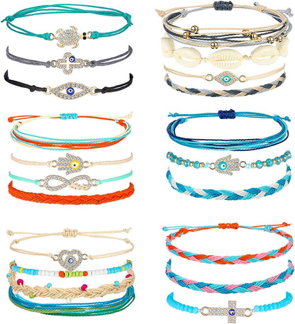 21 Pieces Surfer Wave Bracelet Ocean Wave Adjustable Waterproof Handmade Friendship Bracelet Summer Sunflower Bracelets Anklets Jewelry for Women Teen Girls Apparel & Accessories > Jewelry > Bracelets Hicarer Lovely Style  