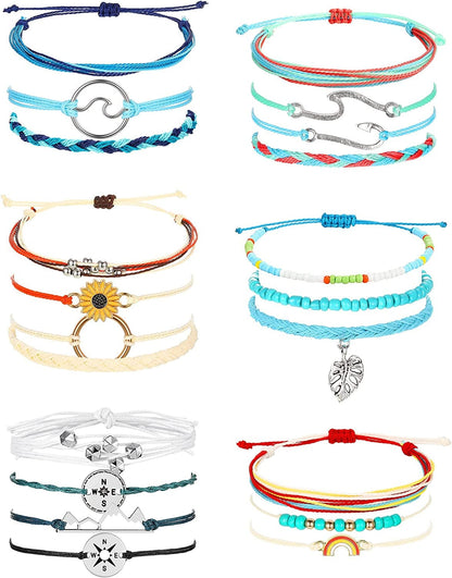 21 Pieces Surfer Wave Bracelet Ocean Wave Adjustable Waterproof Handmade Friendship Bracelet Summer Sunflower Bracelets Anklets Jewelry for Women Teen Girls Apparel & Accessories > Jewelry > Bracelets Hicarer Rainbow Style  