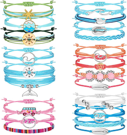 21 Pieces Surfer Wave Bracelet Ocean Wave Adjustable Waterproof Handmade Friendship Bracelet Summer Sunflower Bracelets Anklets Jewelry for Women Teen Girls Apparel & Accessories > Jewelry > Bracelets Hicarer Vintage Style  