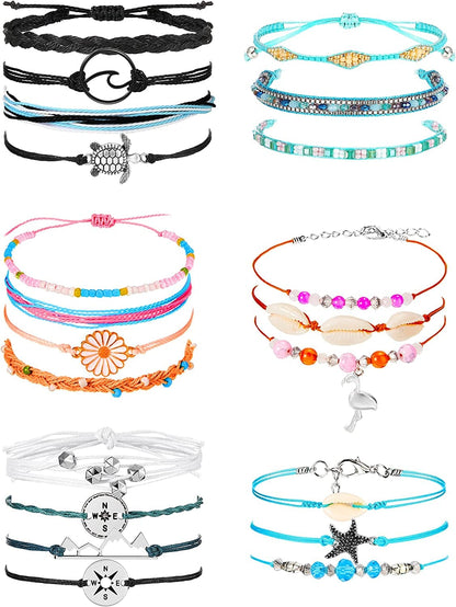 21 Pieces Surfer Wave Bracelet Ocean Wave Adjustable Waterproof Handmade Friendship Bracelet Summer Sunflower Bracelets Anklets Jewelry for Women Teen Girls Apparel & Accessories > Jewelry > Bracelets Hicarer Shell Style  