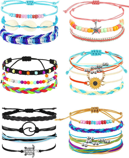 21 Pieces Surfer Wave Bracelet Ocean Wave Adjustable Waterproof Handmade Friendship Bracelet Summer Sunflower Bracelets Anklets Jewelry for Women Teen Girls Apparel & Accessories > Jewelry > Bracelets Hicarer Classic Style  