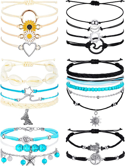 21 Pieces Surfer Wave Bracelet Ocean Wave Adjustable Waterproof Handmade Friendship Bracelet Summer Sunflower Bracelets Anklets Jewelry for Women Teen Girls Apparel & Accessories > Jewelry > Bracelets Hicarer Vivid Style  