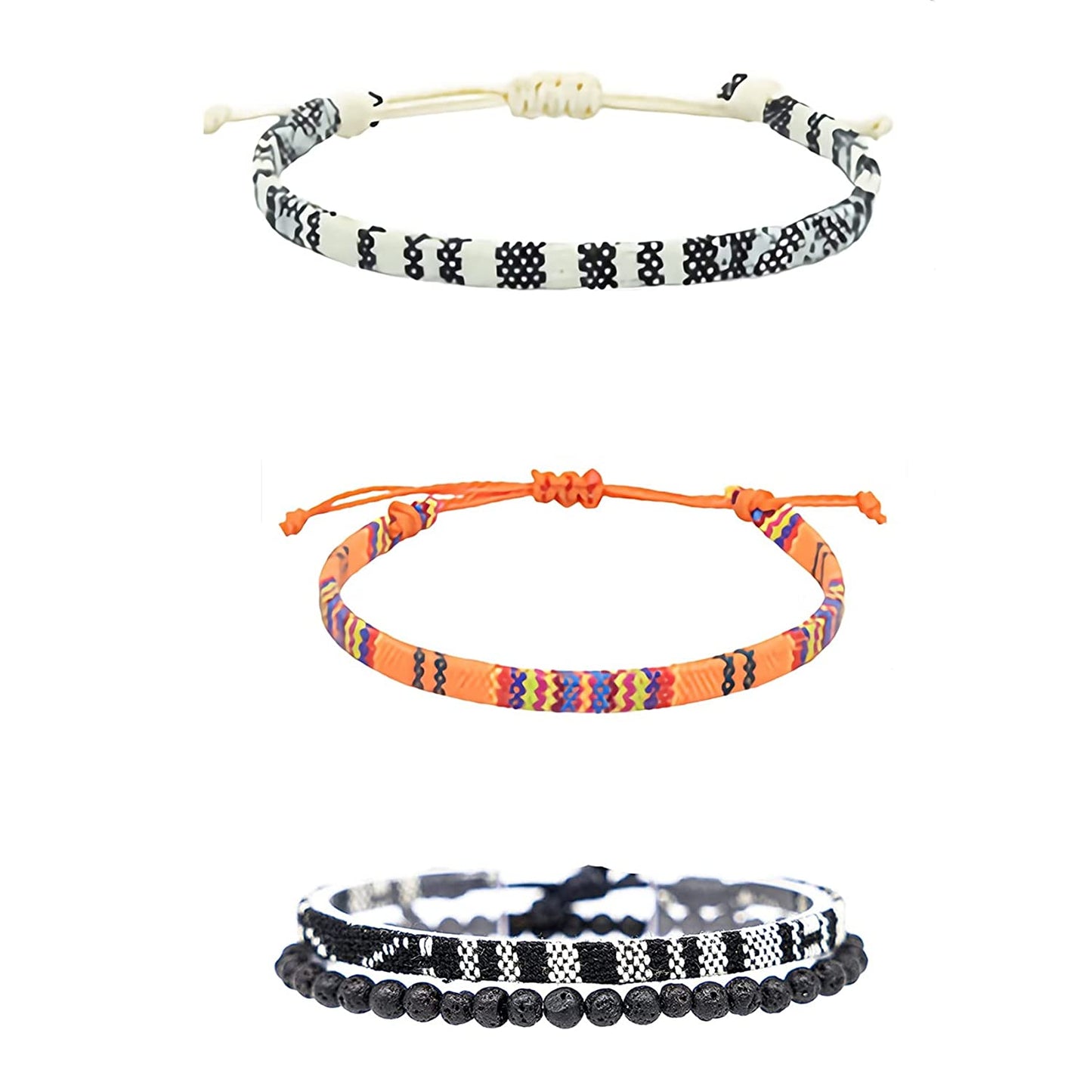 Bracelets for Men-2 Surfer Beach Bracelet Set-Holiday Gift-Hand Made Boho Bracelets -Outdoor Sports Men'S and Women'S Anklet -Ethnic Hippie Style Accessories Apparel & Accessories > Jewelry > Bracelets MEINESQIS black + orange + lava stone + white  