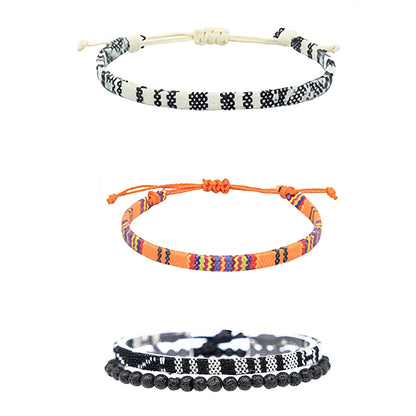 Bracelets for Men-2 Surfer Beach Bracelet Set-Holiday Gift-Hand Made Boho Bracelets -Outdoor Sports Men'S and Women'S Anklet -Ethnic Hippie Style Accessories Apparel & Accessories > Jewelry > Bracelets MEINESQIS black + orange + lava stone + white  
