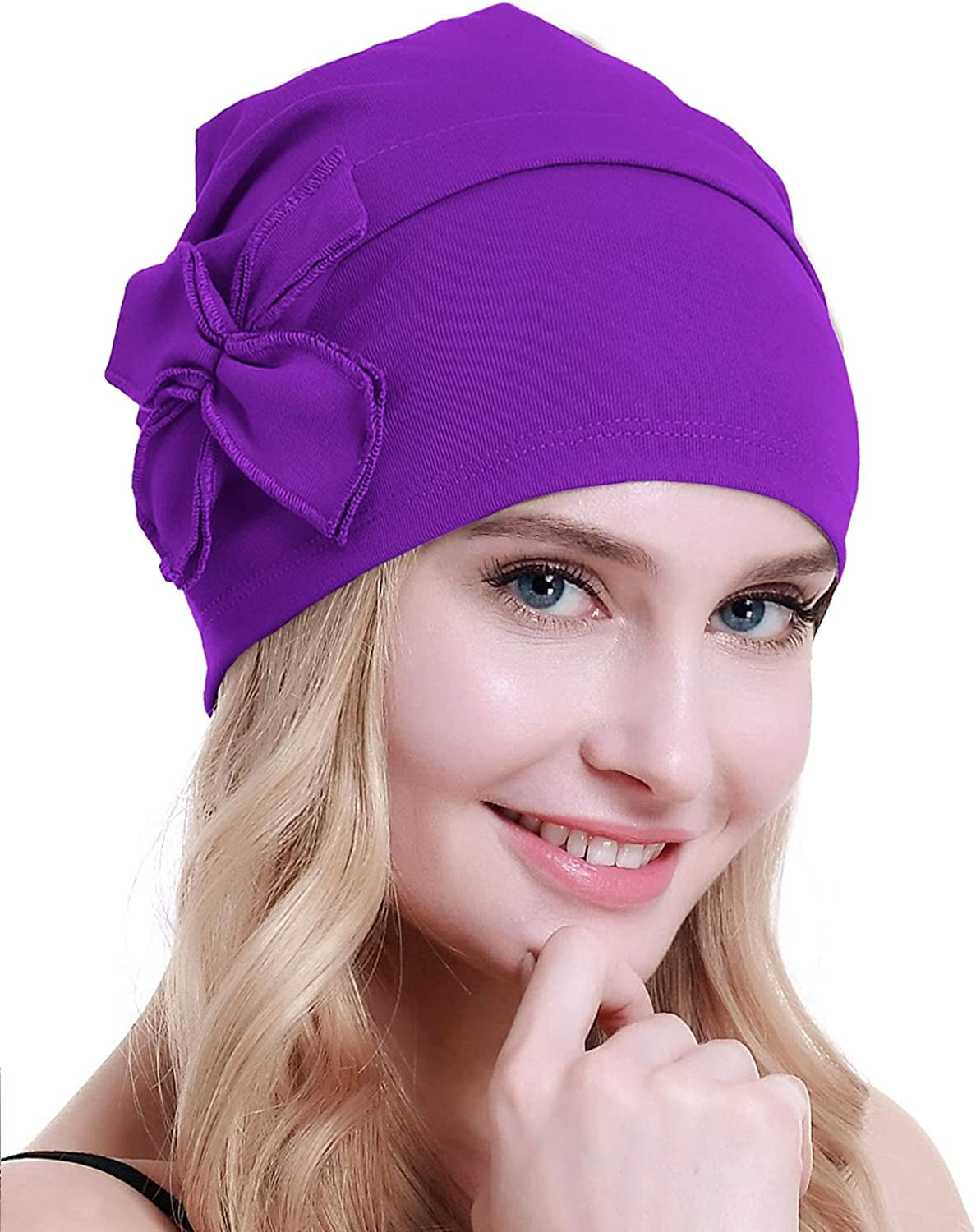 Osvyo Cotton Chemo Turbans Headwear Beanie Hat Cap for Women Cancer Patient Hairloss Apparel & Accessories > Clothing Accessories > Headwear osvyo Cotton Violet One Size 