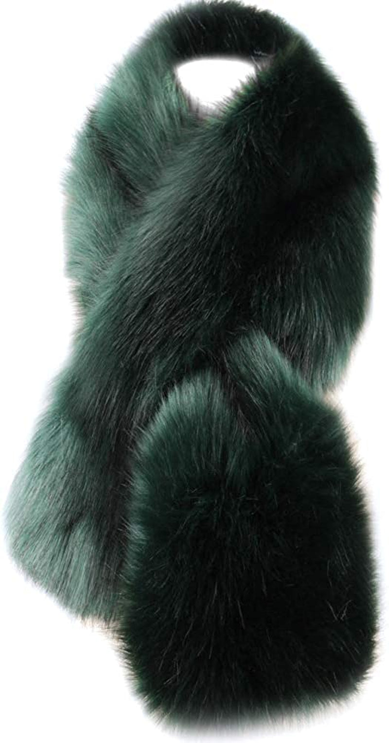 Dikoaina Women'S Winter Fake Faux Fur Scarf Wrap Collar Shawl Shrug Apparel & Accessories > Clothing Accessories > Scarves & Shawls Dikoaina Dark Green 63"/160cm 