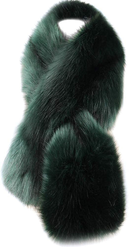 Dikoaina Women'S Winter Fake Faux Fur Scarf Wrap Collar Shawl Shrug Apparel & Accessories > Clothing Accessories > Scarves & Shawls Dikoaina Dark Green 63"/160cm 