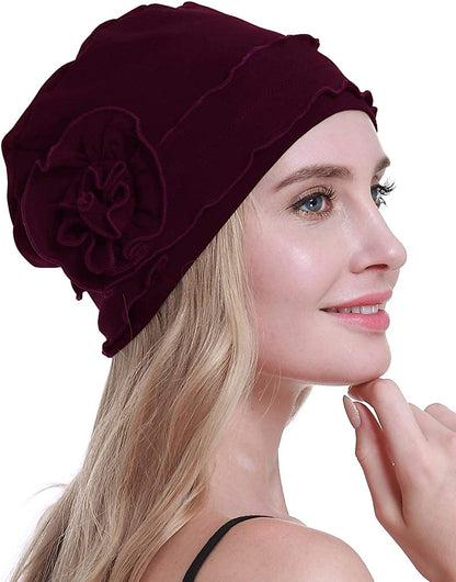 Osvyo Chemo Headwear Turban Cap for Women - Cancer Beanie Hair Loss Sealed Packaging Apparel & Accessories > Clothing Accessories > Headwear osvyo Cotton Wine One Size 