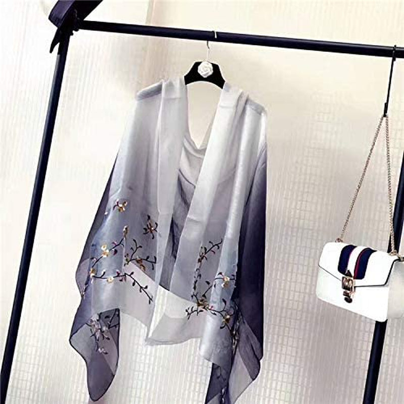 GOFINEE Women Silk&Wool Gradient Embroidered Scarf Headwrap Shawl Apparel & Accessories > Clothing Accessories > Scarves & Shawls GOFINEE   