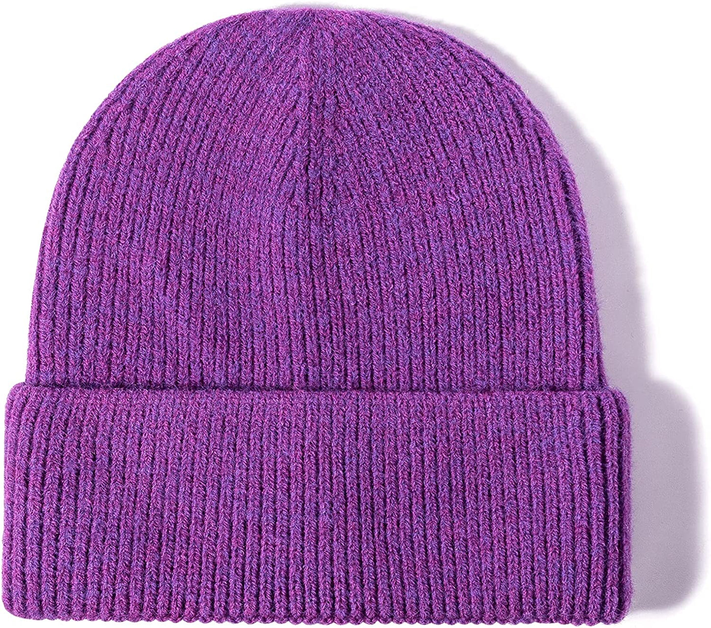 Vermo Knit Beanie Hat for Men&Women, Daily Plain Winter Hat, Stretchy Striped Cuffed Winter Hat Apparel & Accessories > Clothing Accessories > Hats Vermo Ppurple  