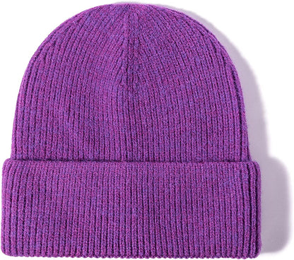 Vermo Knit Beanie Hat for Men&Women, Daily Plain Winter Hat, Stretchy Striped Cuffed Winter Hat Apparel & Accessories > Clothing Accessories > Hats Vermo Ppurple  