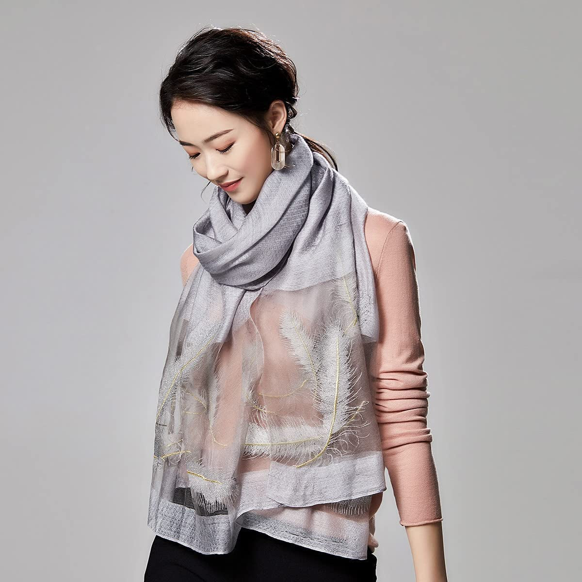 WINCESS.YU Silk Scarf for Women Lightweight Shawls and Wraps for Weddings Fashion Pashmina Shawl Embroidered Scarves Apparel & Accessories > Clothing Accessories > Scarves & Shawls WINCESS.YU   