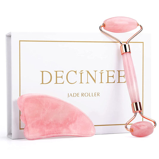 Deciniee Jade Roller and Gua Sha Set - anti Aging Rose Quartz Face Roller Massager & Guasha Tool for Face, Eye, Neck - Natural Beauty Skin Care Tools Body Muscle Relaxing Relieve Wrinkles Health & Beauty > Personal Care > Cosmetics > Cosmetic Tools > Skin Care Tools Deciniee Pink  