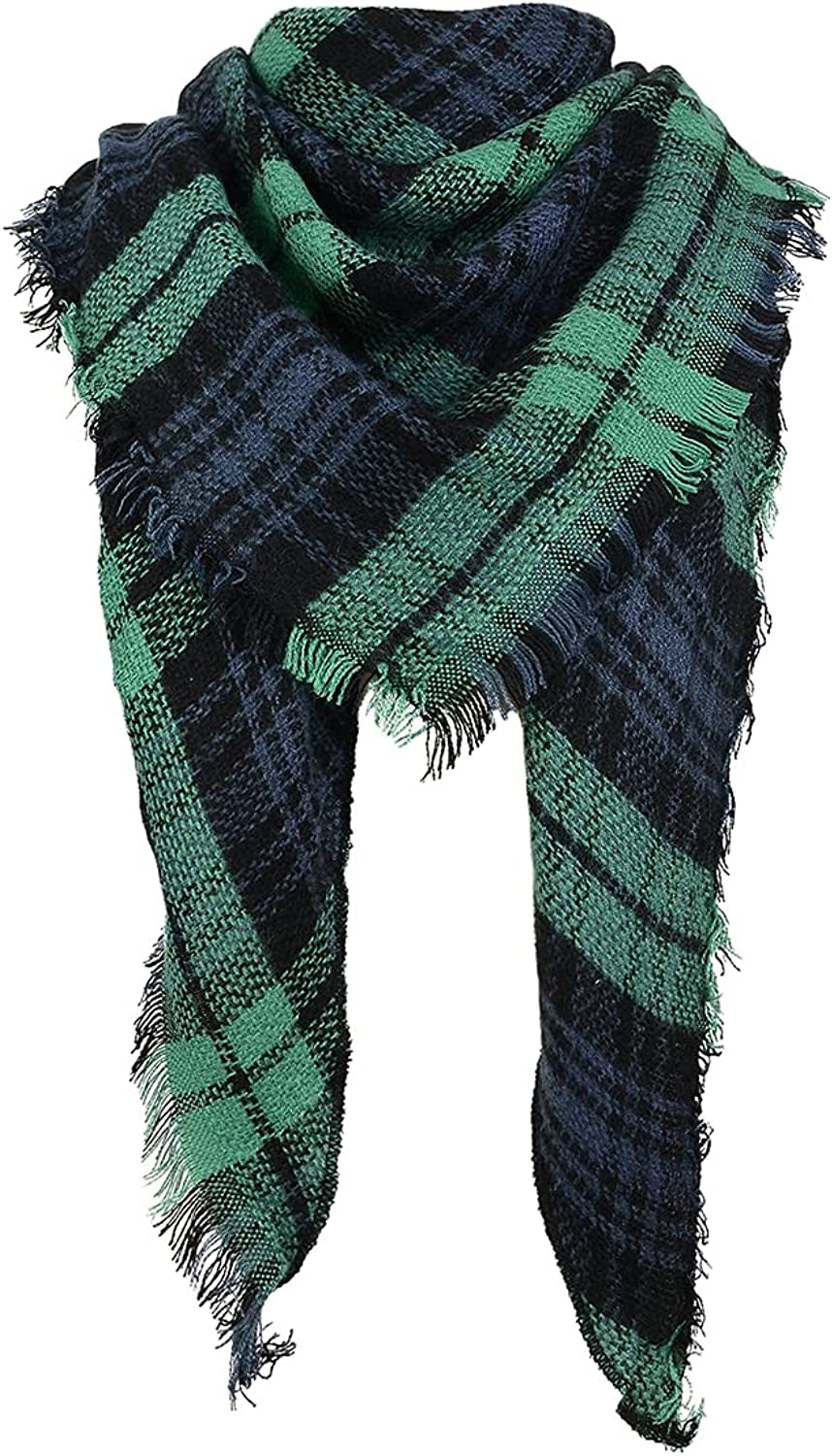 Century Star Women'S Stylish Warm Tassels Soft Plaid Tartan Scarf Winter Large Blanket Wrap Shawl Apparel & Accessories > Clothing Accessories > Scarves & Shawls Century Star Z Triangle Green One Size 