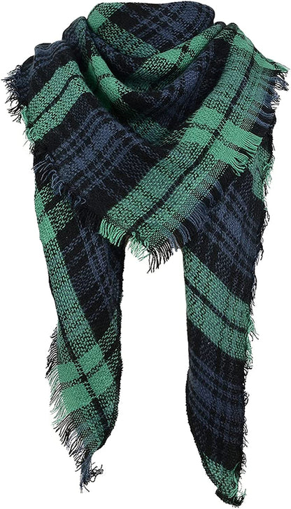 Century Star Women'S Stylish Warm Tassels Soft Plaid Tartan Scarf Winter Large Blanket Wrap Shawl Apparel & Accessories > Clothing Accessories > Scarves & Shawls Century Star Z Triangle Green One Size 