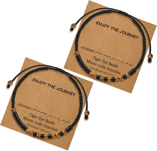 Morse Code Bracelets for Women Gifts, Adjustable 2Pcs Tiger Eye Beads Friendship Bracelets Gifts for Best Friend Women Girls Sister Funny Inspirational Birthday Friendship Gifts for Women Jewelry Apparel & Accessories > Jewelry > Bracelets MONOZO ENJOY THE JOURNEY  