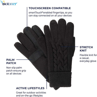 Isotoner Women'S Cable Knit Gloves with Touchscreen Palm Patches Apparel & Accessories > Clothing Accessories > Gloves & Mittens KYLIE MAX   