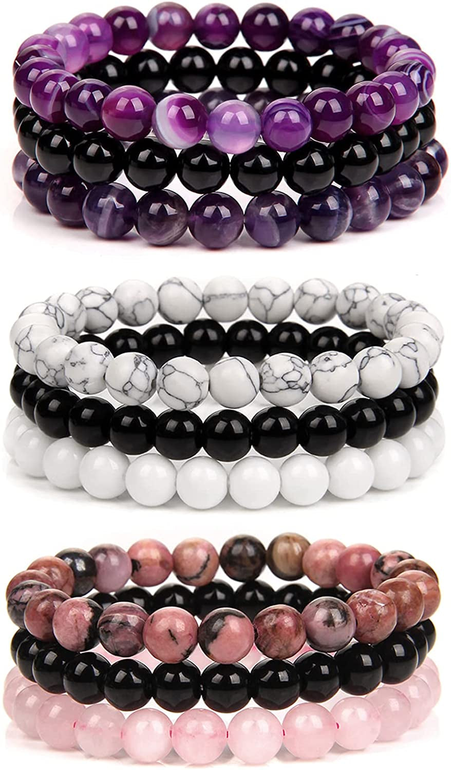 JEWPARK 9Pcs 8Mm/ 6Mm Semi-Precious Gemstones Beaded Bracelets for Women Men Healing Crystal Stone Bracelet Stretch round Beaded Elastic Bracelets Unisex Jewelry Gifts Apparel & Accessories > Jewelry > Bracelets JEWPARK A: 8 MM  