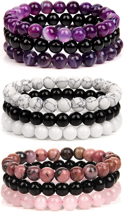 JEWPARK 9Pcs 8Mm/ 6Mm Semi-Precious Gemstones Beaded Bracelets for Women Men Healing Crystal Stone Bracelet Stretch round Beaded Elastic Bracelets Unisex Jewelry Gifts Apparel & Accessories > Jewelry > Bracelets JEWPARK A: 8 MM  