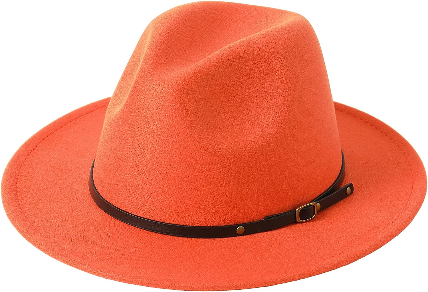 Lanzom Womens Classic Wide Brim Floppy Panama Hat Belt Buckle Wool Fedora Hat Apparel & Accessories > Clothing Accessories > Hats Lanzom Orange One Size 