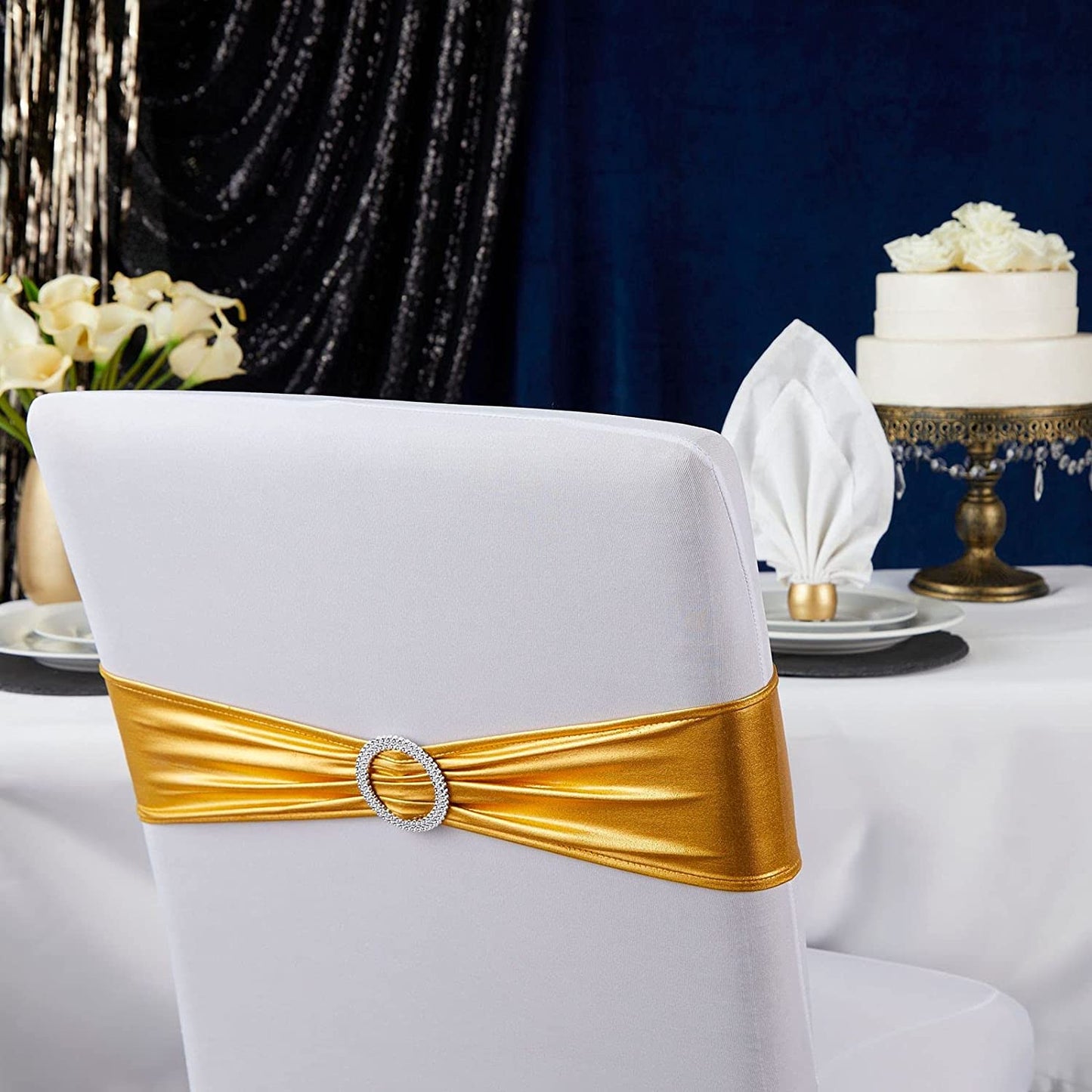 Gold Chair Sashes Bulk 100 Pack for Wedding Reception, Banquet Hotel Events, Baby Shower, Birthday Party Apparel & Accessories > Clothing Accessories > Sashes Juvale   