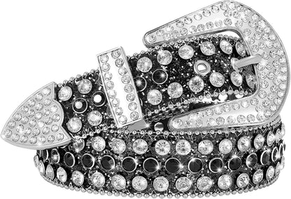 Men Women Fashion Rhinestone Belt SUOSDEY Western Cowgirl Bling Studded Design Leather Diamond Belt for Jeans Dress Apparel & Accessories > Clothing Accessories > Belts SUOSDEY 03-black(silver Buckle) L：fits waist size 38''-42'' 