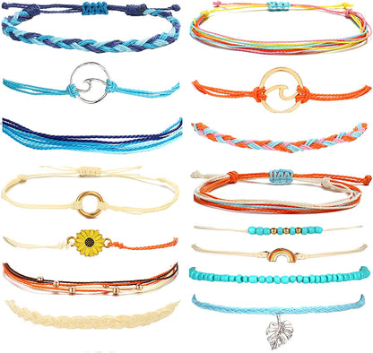 Long Tiantian Wave Bracelets for Teen Girls Cute Boho Braided String Beach Ocean Bracelet for Women Summer Jewelry Gift Apparel & Accessories > Jewelry > Anklets Long tiantian A  
