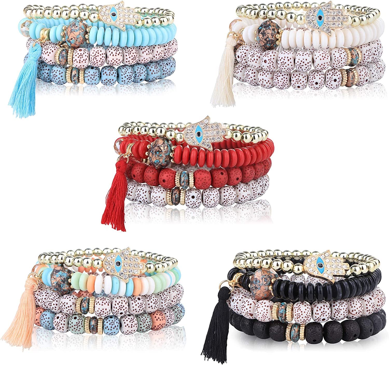 Jstyle Bohemian Stackable Bead Bracelets for Women 6 Sets Stretch Beaded Bracelets Multi-Color Boho Jewelry for Women Multilayer Bracelet Boho Apparel & Accessories > Jewelry > Bracelets Jstyle F:Stackable Bracelets  