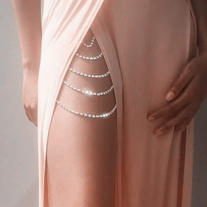 Dresbe Boho Rhinestones Leg Chain Layered Body Chains Ballerina Thigh Chain Party Bikini Body Jewelry Accessories for Women and Girls (Gold) Apparel & Accessories > Jewelry > Body Jewelry Dresbe Silver 5 Layers  
