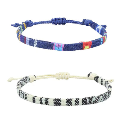 Bracelets for Men-2 Surfer Beach Bracelet Set-Holiday Gift-Hand Made Boho Bracelets -Outdoor Sports Men'S and Women'S Anklet -Ethnic Hippie Style Accessories Apparel & Accessories > Jewelry > Bracelets MEINESQIS ethnic blue + white and black  