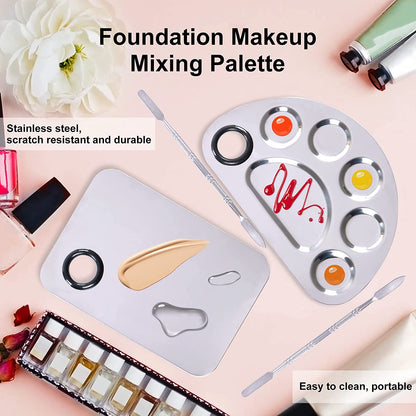 Makeup Palette, Makeup Mixing Palette, Stainless Steel Metal Foundation Palette with Spatula Artist Tool for Mixing Foundation Nail-Art, Cosmetic Mixing Makeup Palette, Makeup Plate, 6×4"/Silver/2Pcs Health & Beauty > Personal Care > Cosmetics > Cosmetic Tools > Makeup Tools LQ-TT-CY-CX   