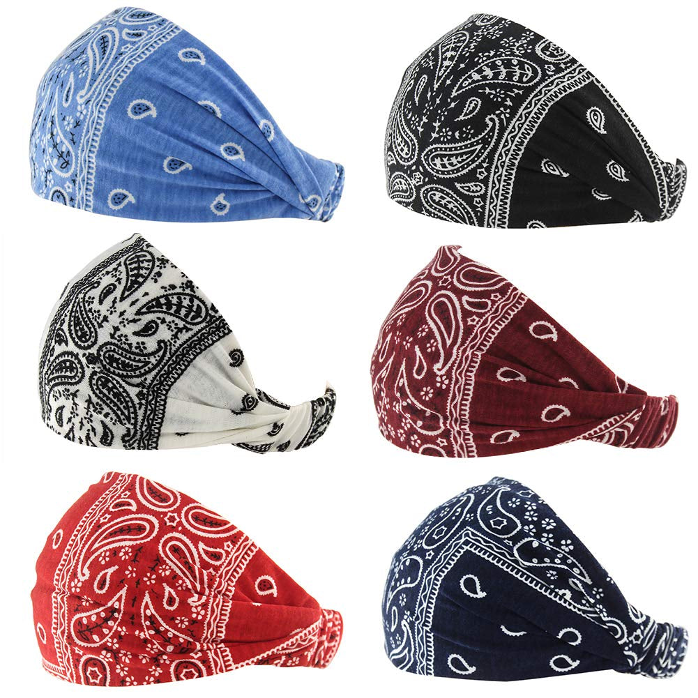 Carede Paisley Bandana Headband for Women with Elastic Yoga Headband Outdoor Hairband Adjustable Turban Headwrap,Pack of 6 Apparel & Accessories > Clothing Accessories > Bandanas & Headties DK   
