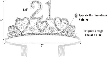 21St Birthday Sash and Tiara for Girls - Fabulous Set: Glitter Sash + Hearts Rhinestone Silver Premium Metal Tiara for Girls, 21St Birthday Gifts for 21St Birthday Party Apparel & Accessories > Clothing Accessories > Sashes VeryMerryMakering   