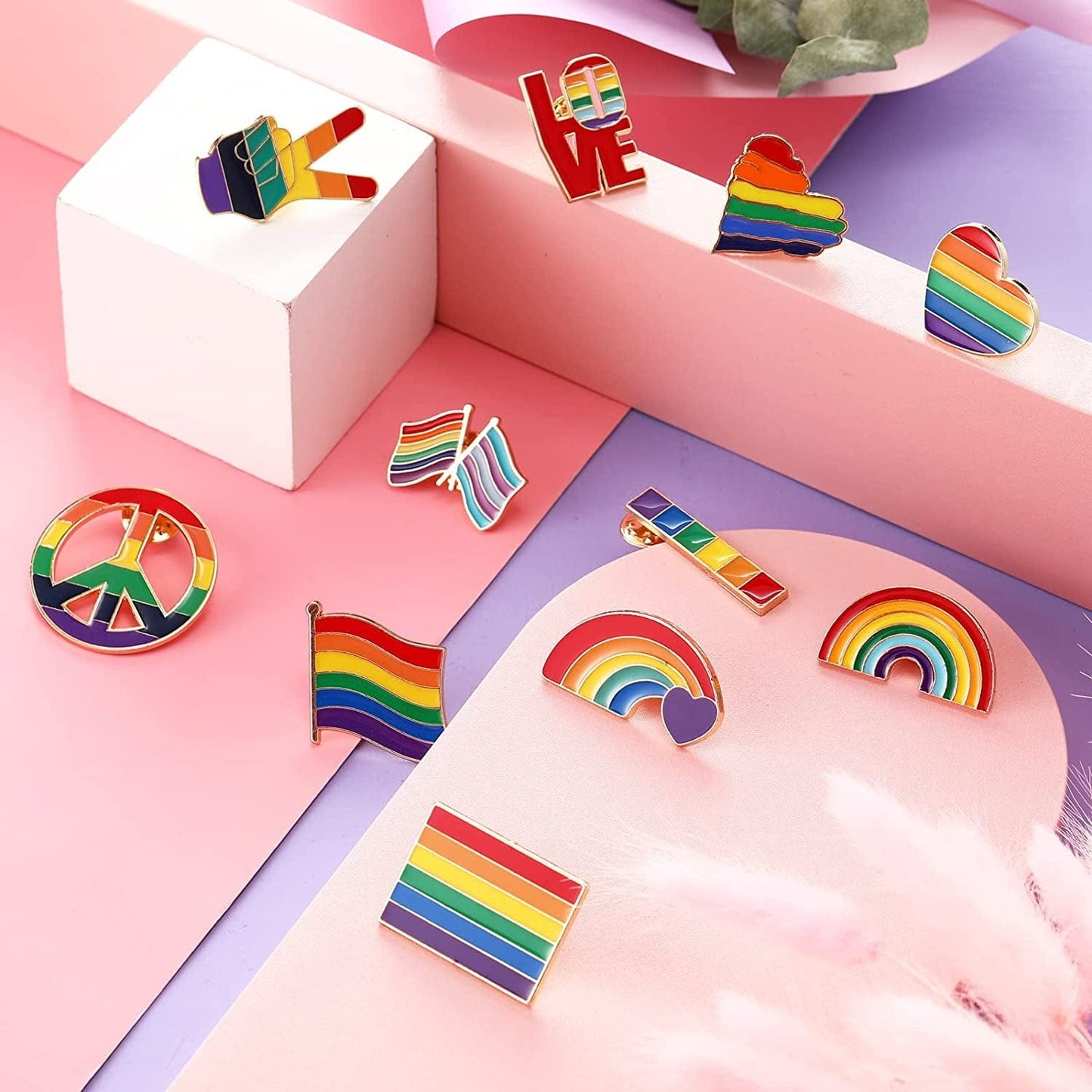 22 Pieces Rainbow Pride Pins Lapel Pin Rainbow Brooch Enamel Pin Set Flag Heart Label Bag Pins for Backpacks Pride Lapel Pin Men Women Decorations Pins for Clothes Hat Shawl Backpacks