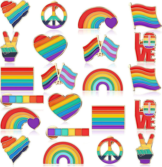 22 Pieces Rainbow Pride Pins Lapel Pin Rainbow Brooch Enamel Pin Set Flag Heart Label Bag Pins for Backpacks Pride Lapel Pin Men Women Decorations Pins for Clothes Hat Shawl Backpacks