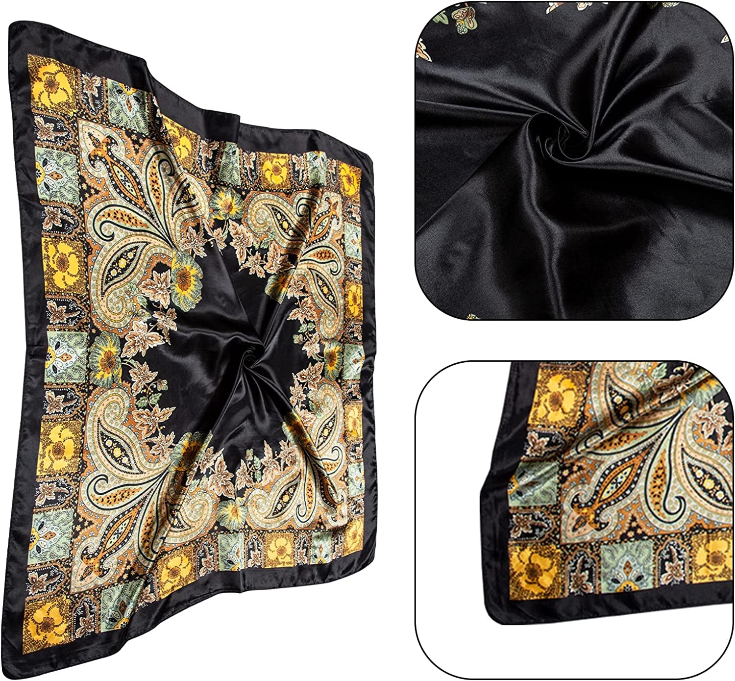 Chalier 4 Pcs Silk Feeling Head Scarf for Women, 35 X 35 Inches Silky Satin Neck Head Hair Scarf for Women Fashion Soft Silk Bandana Beautiful Gifts Apparel & Accessories > Clothing Accessories > Bandanas & Headties Chalier Fashion   