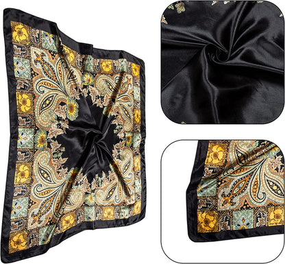 Chalier 4 Pcs Silk Feeling Head Scarf for Women, 35 X 35 Inches Silky Satin Neck Head Hair Scarf for Women Fashion Soft Silk Bandana Beautiful Gifts Apparel & Accessories > Clothing Accessories > Bandanas & Headties Chalier Fashion   