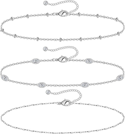 Gold Ankle Bracelets for Women 14K Gold Plated Anklet Silver Rose Gold Evil Eye Tennis Crystal Cubic Zirconia Faux Diamond Rhinestone Anklet Dainty Layered Anklet Set 3Pcs Apparel & Accessories > Jewelry > Anklets Vermeyen H-White Gold-CZ  