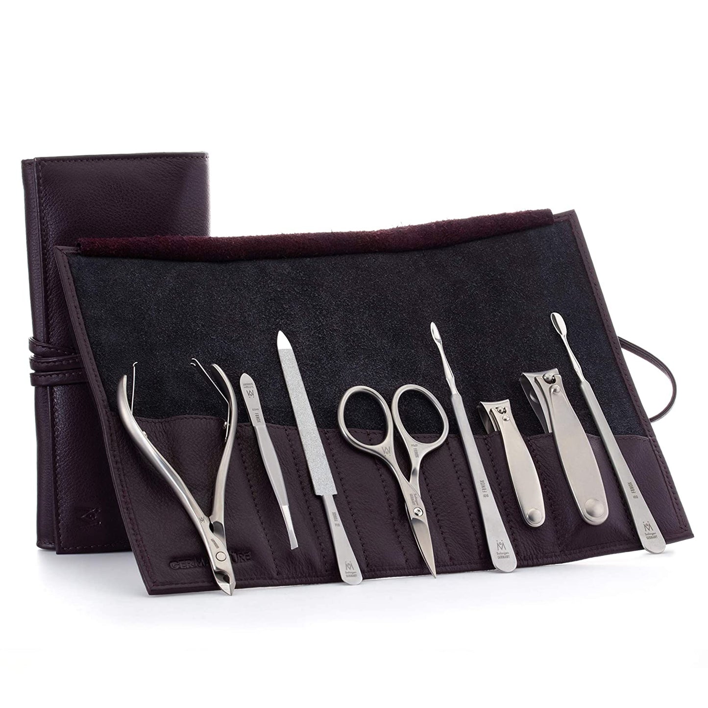 GERMANIKURE 8Pc Manicure Set in Leather Case - FINOX Stainless Steel Tools Handmade in Solingen Germany – Professional Nail and Cuticle Care Health & Beauty > Personal Care > Cosmetics > Cosmetic Tools > Nail Tools GERmanikure Eggplant Purple  